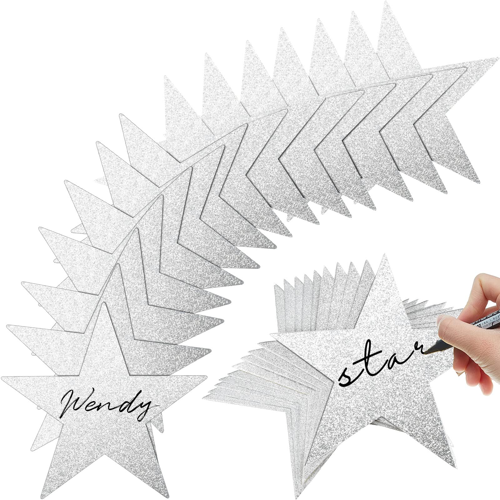Photo 1 of Gejoy 80 Pieces Glitter Star Cutouts Paper Star Confetti Cutouts for Bulletin Board Classroom Wall Party Decoration Supply (Silver,6 Inches Length)