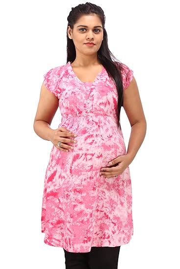Women's Pink Rayon Printed Maternity Top