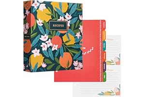 Jot & Mark 8.5" x 9.5" 3 Ring Recipe Binder with 50 Matching 4x6 inch Recipe Cards, 25 Top & Bottom Binder Sleeve Sheet Protector, 5 Full-Page Undivided Sleeves, 6 Sturdy Divider Tabs, Winter Orchard