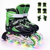 Inline Skates for Kids Boy Girl Ages 4-16 | 4 Size Adjustable Blades Skates | with Light Up LED Wheels Protective Gear Set for Beginners Children Indoor Outdoor Skating,Youth Blades Skates