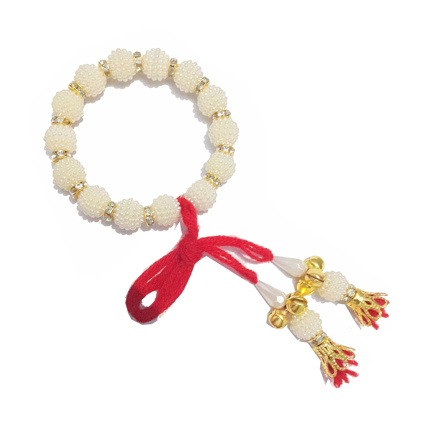 rv multi colour pearl rakhi along with roli, tilak and chawal