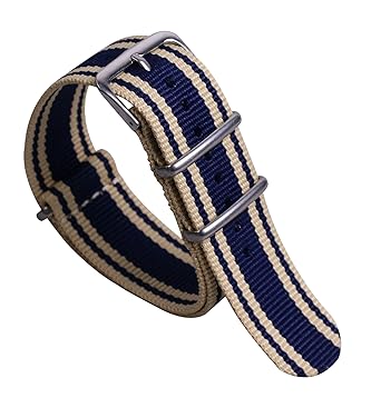 22mm Beige/Dark Blue Super Soft Preppy Look Mens NATO Style Nylon Canvas Watch Bands Straps Replacement