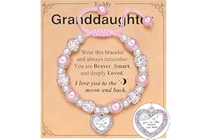 BxkSky I Love You to The Moon and Back - Heart Bracelet for Granddaughter Birthday Christmas Gifts