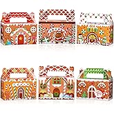 Faccito 18 Pcs Christmas Gift Boxes Bulk 3D Christmas Treat Theme Boxes for Cookie Goodie Snack Candy Favors Present with Handles Holiday Xmas Party Supplies(Gingerbread)