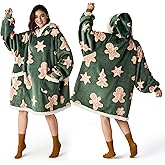 Bedsure Wearable Blanket Hoodie, Sherpa Hooded Blanket Printed for Adult & Kids as Gifts for Women, Mom Gifts Sherpa Hoodie, Standard, Gingerbread, Olive Green