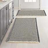 MIULEE Set of 2 Waffle Bathroom Rugs, Boho Bath Rugs Non Slip Washable, Super Absorbent Bath Mats, Ultra Soft Rubber Backed Shower Mats for Bathroom Floor, Tub, Dark Grey & Yellow, 18x30 Inch