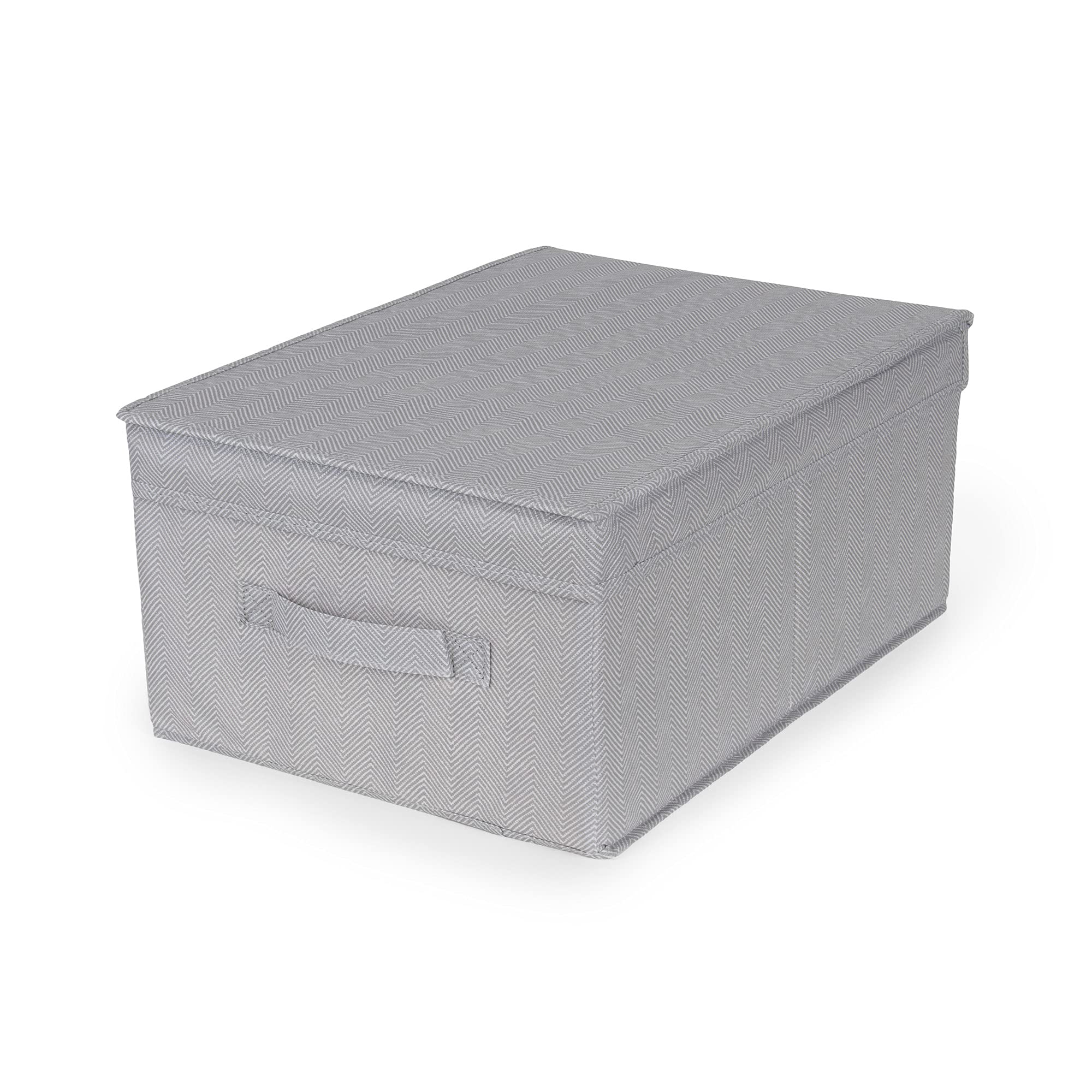 Compactor Foldable Storage Box with Lid, Non-Woven Polypropylene and Cardboard, 30 x 43 x 19cm, Boston Range, Grey, RAN10906