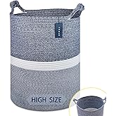 COMSE Extra Large Blanket Basket, Tall Woven Storage Basket, Nursery Hamper, 15.7”x 21.7”, Cotton Rope Laundry Hamper for Toys Clothes Towels, Blend Navy Blue/White