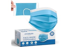 HANNAH LINEN Disposable Face Masks / Safety Masks - 50 Pcs - Blue - 3 Layers Protective Face Masks For Adults and Teens, Breathable Facemasks
