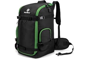 YCD-FLOCW Ski Boot Bag Backpack, 50L Large Capacity Water-Resistant Padded Ski Travel Bag & Snowboard Boot Bag for Ski Boots, Helmet, Goggles, Clothes, Gloves, Snowboard Gear (Black)