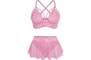 GIEAUAU Sexy Lingerie for Women Naughty 3 Piece Bralette, Mini Skirt with G-String Crotchless Lingerie Set