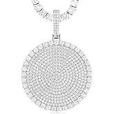 925 Sterling Silver Iced Out Moissanite Pendant For Men 18k Gold Plated Hip Hop Round Tag Pendant Necklace Bling Diamond Necklaces With 18/20/ 24/30 Inches Tennis Chain Birthday Gift