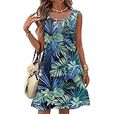 Zeagoo Womens Casual Summer Dresses 2025 Boho Sleeveless Sundresses with Pockets Pleated Beach Floral T Shirt Dresses