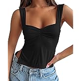 ForeFair Women Sleeveless Backless Crop Tank Top Summer Going Out Outfits Cute Pleated Sweetheart Neck Strappy Y2K Slits Tops