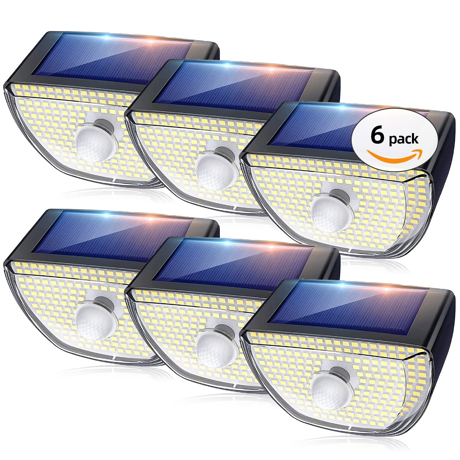 Whousewe Solar Security Lights Outdoor Motion Sensor, Solar Lights Outdoor, 200 LED Ultra Bright Wide Angle Solar Powered Lights IP65 Solar Wall Light for Front Door, Yard, Garage, Garden(6 Pack)