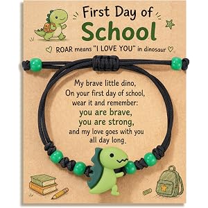 HGDEER Roar Means I Love You Dinosaur Bracelet, First Day of School Gift | Adjustable 3-10 in Nylon Cord, Resin Dino Charm, S