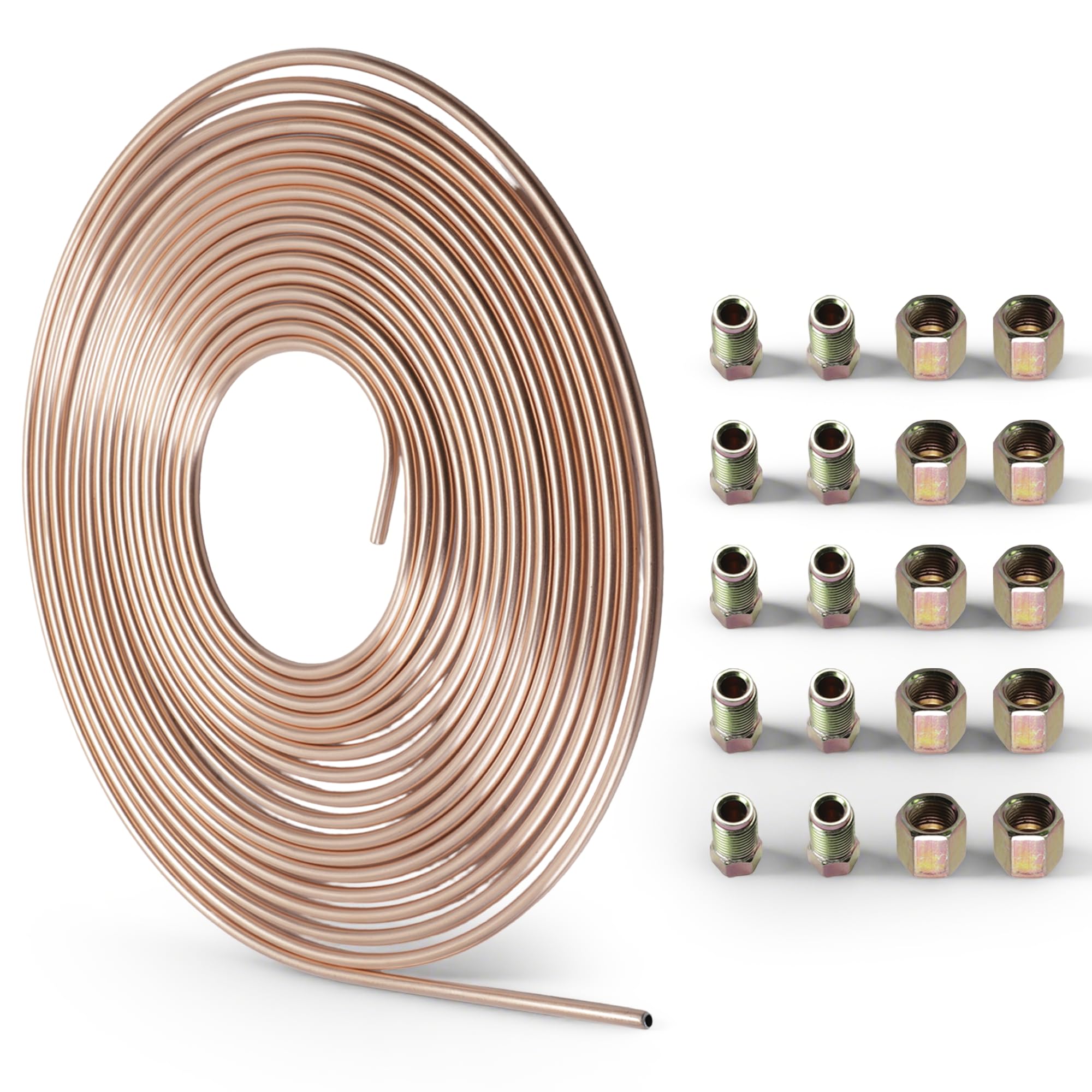 Brake Pipe Copper Coated Steel Tubing 32.8Ft. of 3/16" Automotive Replacement Brake Lines Kit with 20 Nuts Fittings (32.8Ft. of 3/16")