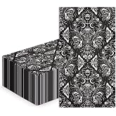 WRAPAHOLIC 50Pcs Gothic Halloween Paper Napkins - 3-Ply Black and White Skull Moth Gothic Guest Disposable Hand Towels for Bathroom, Halloween, Birthday, Holiday - 4.3 x 7.9 In