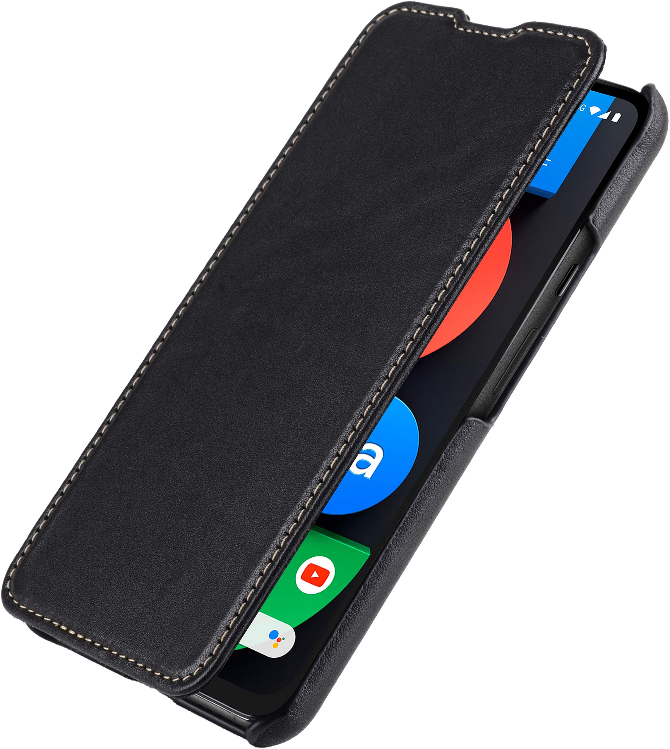 StilGut Book Type Flip Case for Google Pixel 4a 5G, Genuine Leather Pixel 4a 5G case, Black Nappa