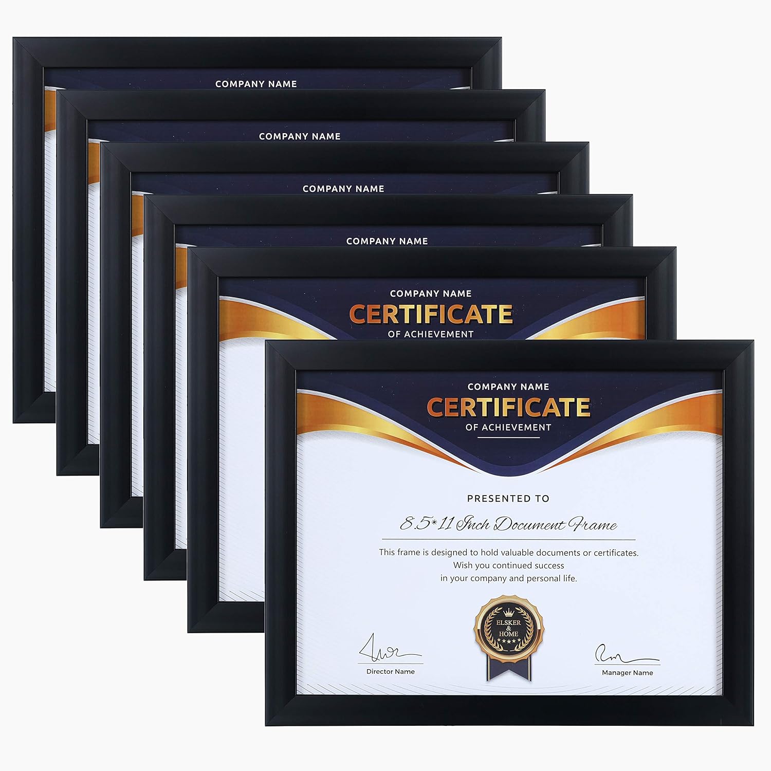 Photo Albums, Frames & Accessories - ELSKER&HOME 8.5x11 Picture Frame - Certificate Document Frame 6 Pack with Semi-Tempered Glass - Black Sturdy Wood Composite Award Diploma Frame - Includes Hanging Hardware and Desktop Easel
