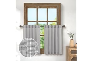 Pitalk Grey Linen Kitchen Curtains 24 Inch Length Back Tab Pocket Farmhouse Tier Cafe Curtain Light Filtering Small Window Curtains Country Rustic Bathroom Laundry Room RV 2 Panels 36x24 Light Gray
