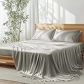 JSELF 100% Viscose Derived from Bamboo Sheets Full Size Set - Ultra Soft & Luxuriously Cooling Sheets for Hot Sleepers, Double Stitching, 16" Deep Pocket, 4-Piece Full Size Bed Sheets Set (Grey)