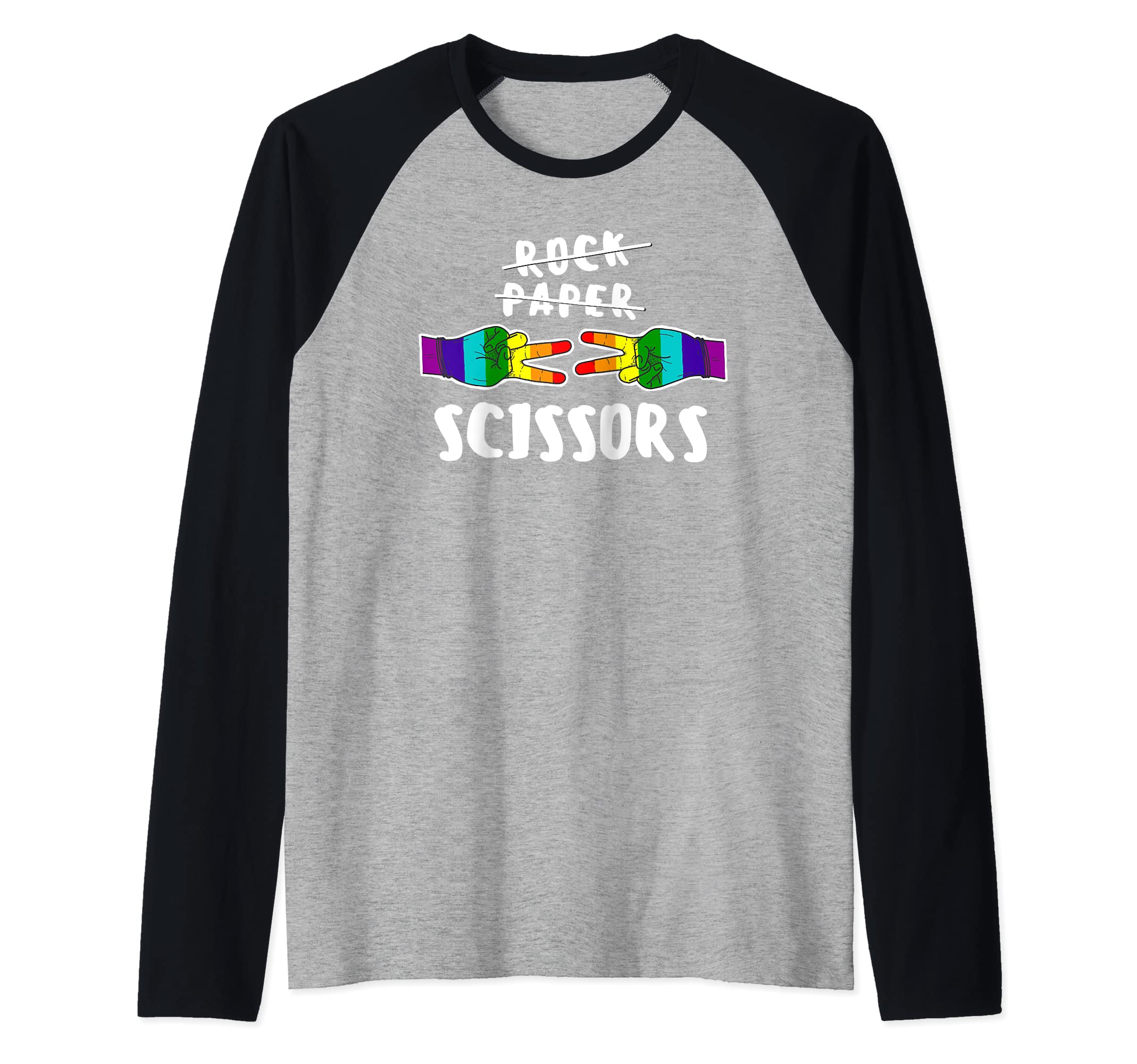 Rock Paper Scissors LGBT-Q Gay Pride Proud Ally Rainbow Flag Raglan Baseball Tee