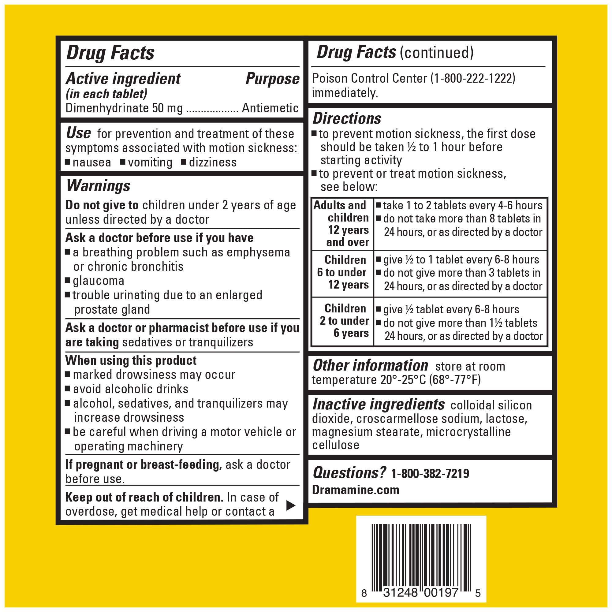 Dramamine Formula Motion Sickness Relief | Original, 12 Count