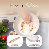 nuovva Induction Non Stick Wok Pan 28cm Cream with Glass Lid view 6