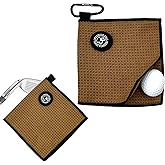Small Magnetic Golf Towel with Clip, Microfiber Waffle Design - Industrial Strength Magnet for Glof Balls, Golf Bags, Carts Clubs - Brown
