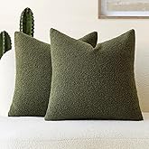 Foindtower Pack of 2, Curly Faux Fur Decorative Throw Pillow Covers Soft Plush Cushion Case with Zipper Cozy Fluffy Boho Pillowcase for Home Living Room Couch Bed Sofa 18 x 18 Inch, Moss Green