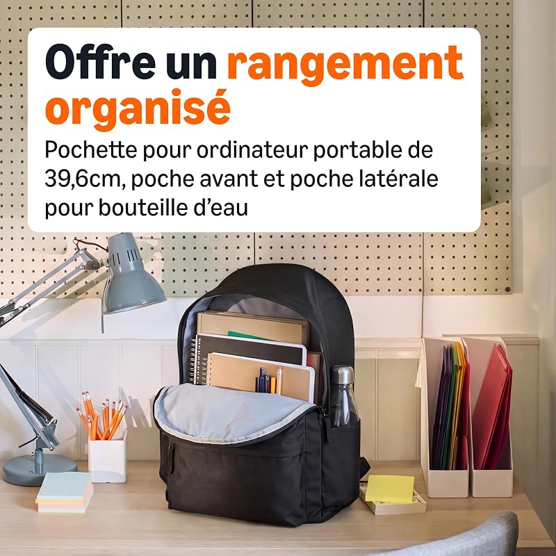 , Sac à Dos Classique/Décontracté/Scolaire, Noir, Lot de 1