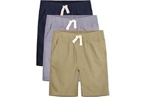 OHD 3 Pack Boys School Uniform Shorts, Casual Summer Shorts Pull on Elastic Waist Boys Clothes with Drawstring
