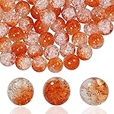 100Pcs 10mm Crackle Glass Beads for Jewelry Making - Round Spacer Crystal Beads Bulk, DIY Craft Supplies for Necklace Bracelet Earrings (Orange Transparent)