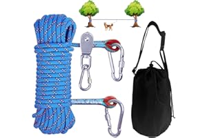 COOLYARD Dog Camping Essentials Gear 50ft Portable Overhead Trolley System Dog Camping Leash for Dogs up to 200lbs Dog Tie Out Cable for Camping Yard Park Walking Run