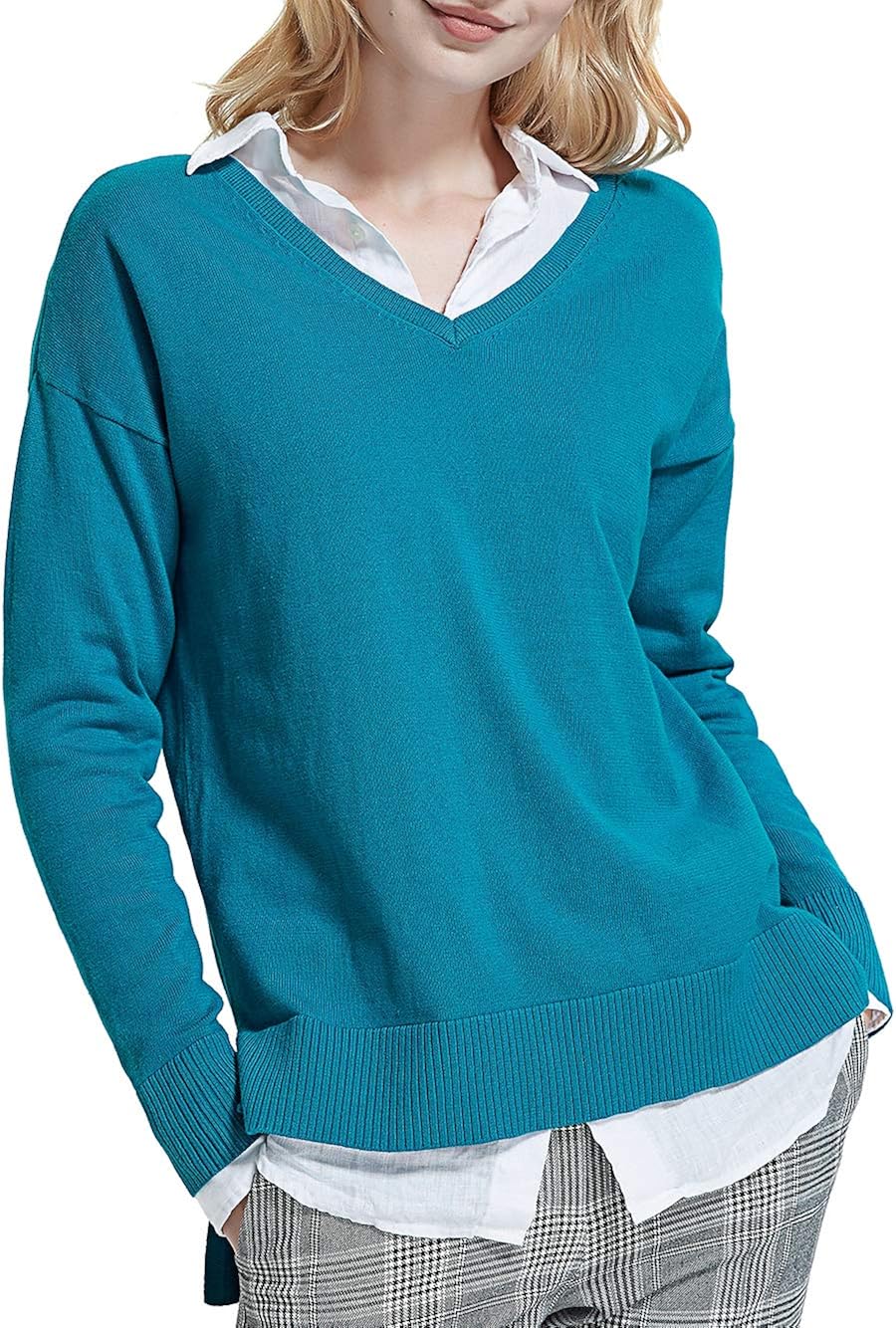 high neck solid bloomer sleeve sweater