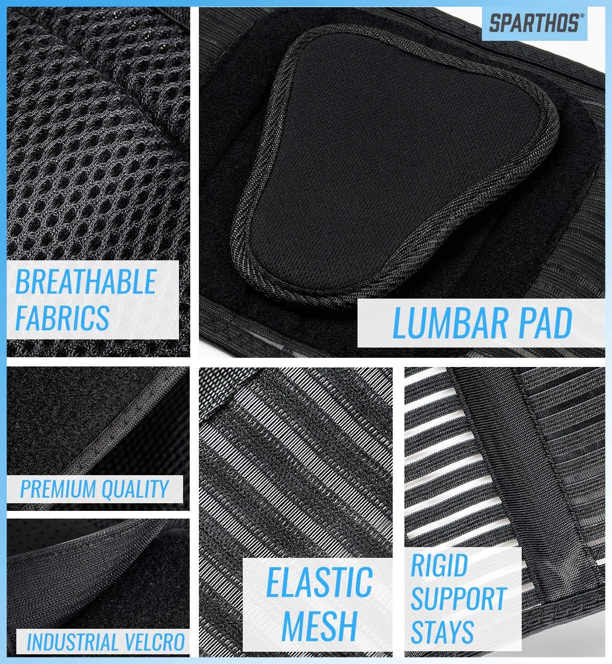 Back Brace by Sparthos - Immediate Relief for Back Pain, Herniated Disc, Sciatica, Scoliosis and more! – Breathable Mesh Design with Lumbar Pad – Adjustable Support Straps – Lower Back Belt [Size Med]: Health & Personal Care