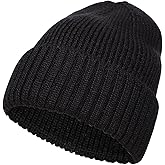 Kids Merino Wool Beanie Hat Warm Ribbed Knit Winter Cuffed Skull Cap Ski Caps for Boys Girls Ages 7-14