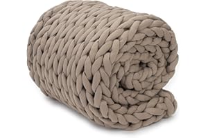 Nuzzie Chunky Knit Blanket - Breathable, Cooling, Hand Made Knit Throw Blanket for Sleep - Machine Washable, Stylish Decor Design (Taupe, Full | 16lbs | 48"x72")