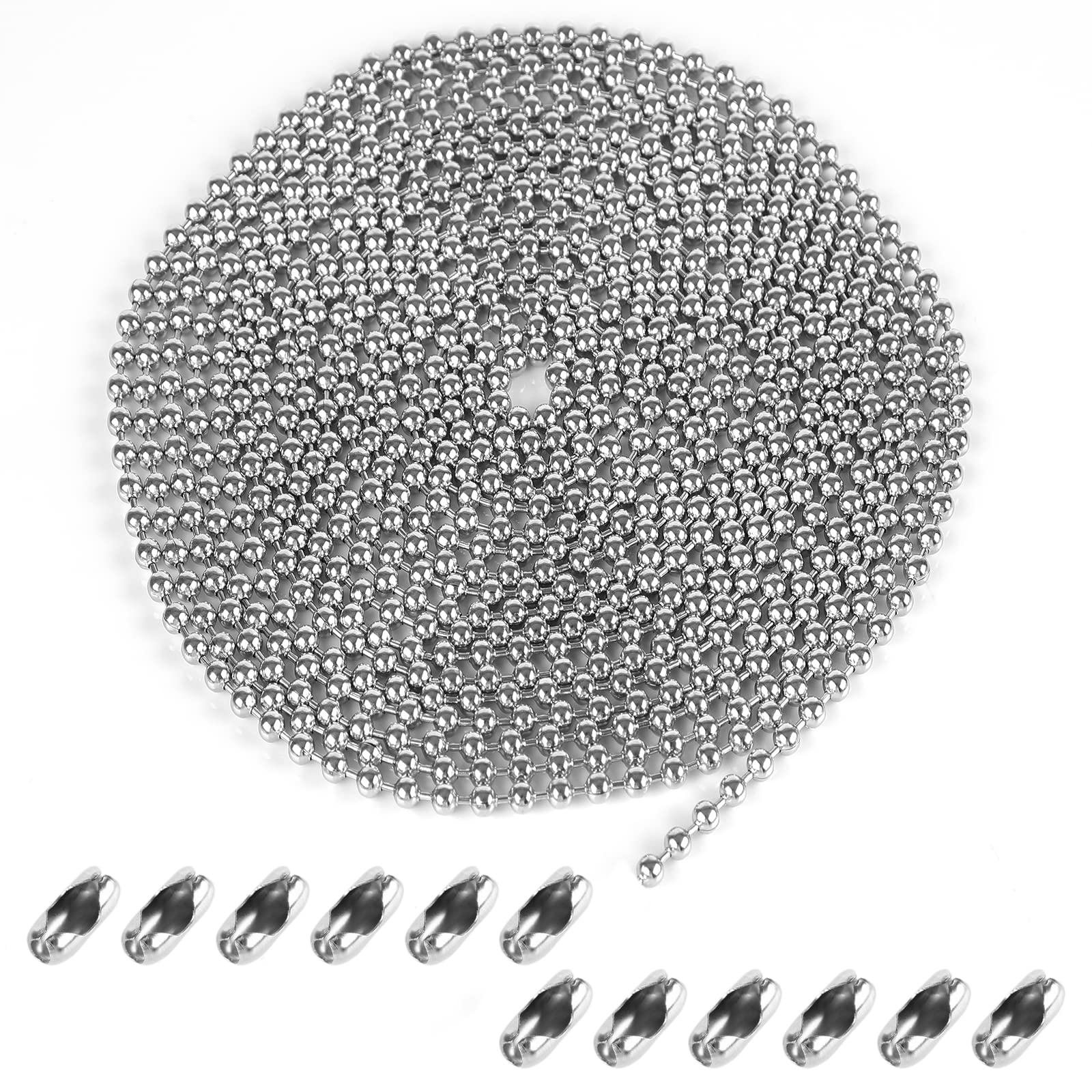 Weysoo Roller Blind Chain 4 Meter/13.1 Feet, 4.5mm Blind Beads, Rust-proof Silver Blind Cord Replacement, with 12pcs Chain Connectors