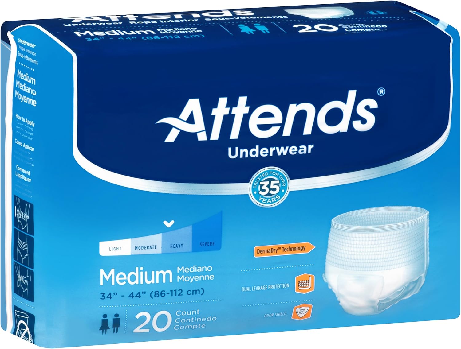 Attends Protective Underwear with DermaDry Technology for Adults Incontinence Care, Medium, Unisex, 20 Count (Pack of 4): Health & Personal Care
