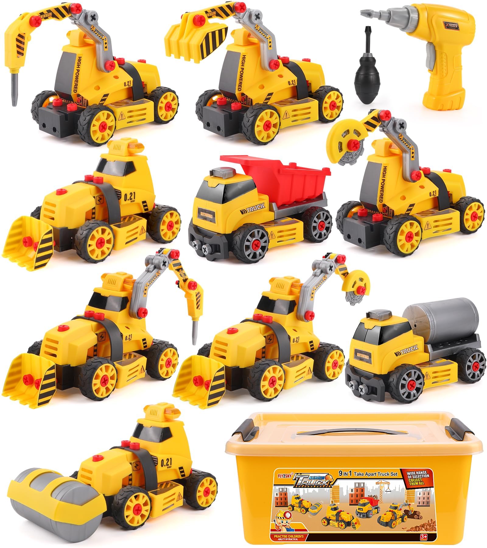 Photo 1 of FLY2SKY Take Apart Toys for 3 4 5 6 7 8 Year Old Boys 9 in 3 Construction Toy with Electric Drill Take Apart Truck Set DIY Engineering Building Toy Push & Go STEM Toy Gift for Boys Toys Age 6-8