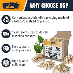 ALBO Wooden Dowel Pins 300 Pack Assorted Sizes