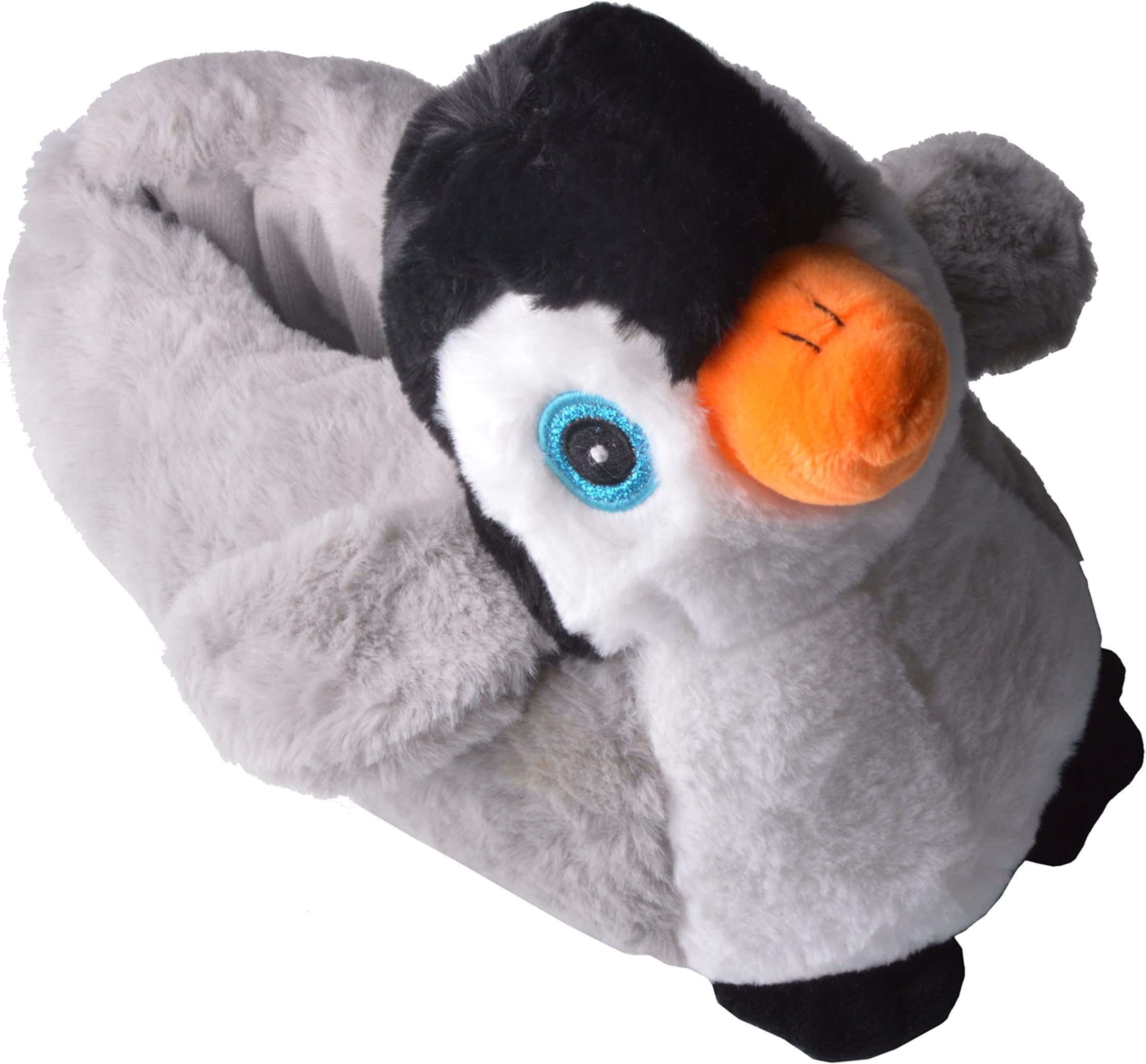Cute Ladies, Womens, Girls Novelty Pippa Penguin Slippers with Fabric Dot Sole, Grey, Size 5/6