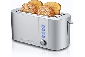 Elite Gourmet ECT4123 Long Slot 4 Slice Toaster, Extra Wide 1.5" and 5.1" Deep Slots, Bagel, Defrost & Cancel Functions, 6 Toast Shade Settings, Fits Bagels, Waffles, Artisan Breads, Stainless Steel