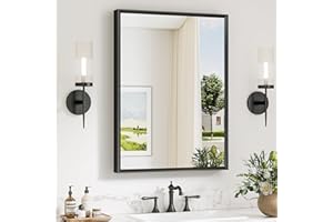 Keonjinn 24 x 32 Inch Black Bathroom Mirror, Beveled Rectangle Framed Mirror for Wall, Black Bathroom Vanity Mirror for Over 