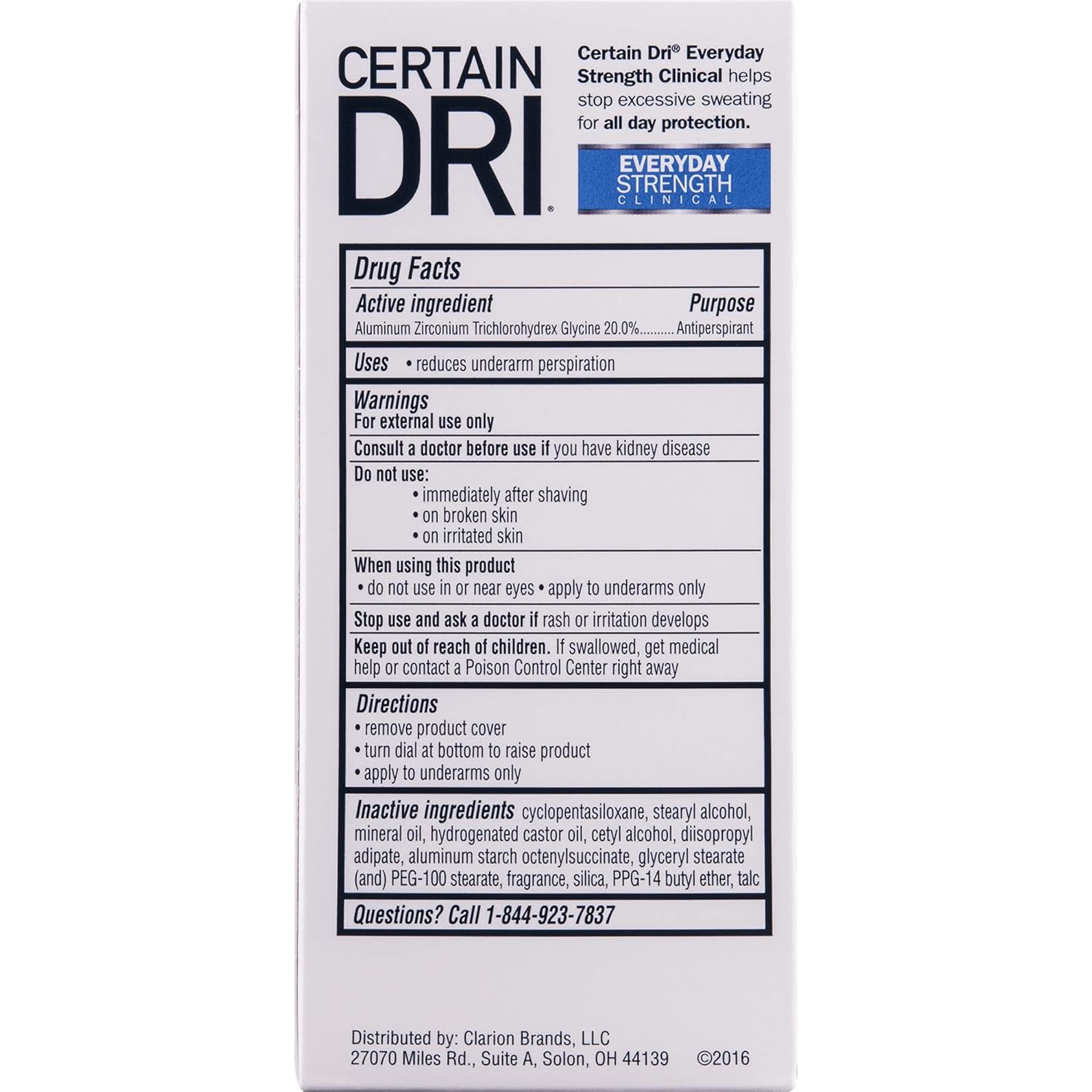 Certain Dri Everyday Strength Clinical Antiperspirant Deodorant | Effective All Day Protection Against Odor and Sweat | Solid | 2.6 Ounces | Pack of 1 : Antiperspirant Deodorants : Beauty