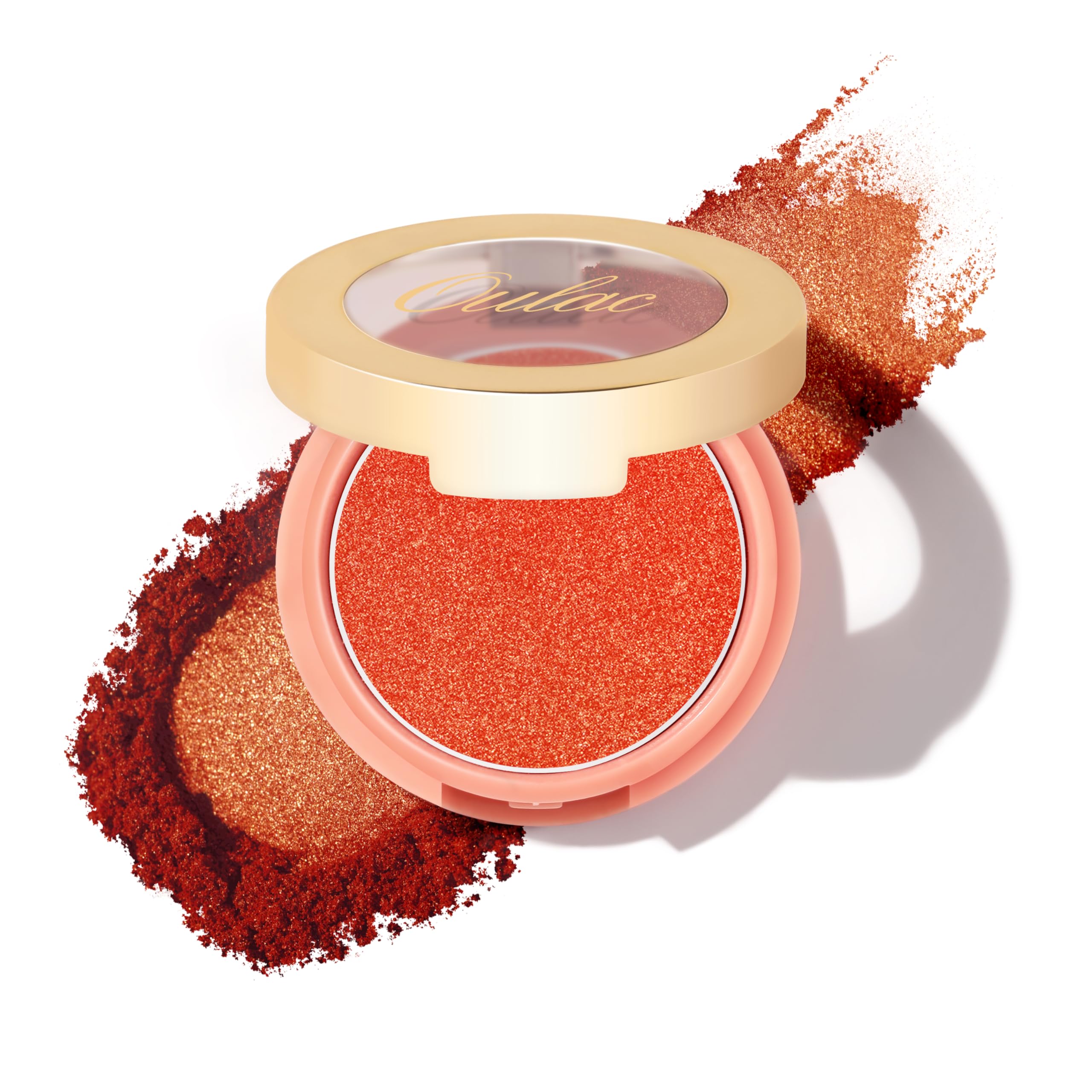 Oulac Shimmer Blusher for Cheeks Make up, Hydrating & Moisturizing Face Blush Glowy, Long-Lasting Fade & Sweat Resistant, Vegan Blush Powder, F10 Tangerine Tango — image 1