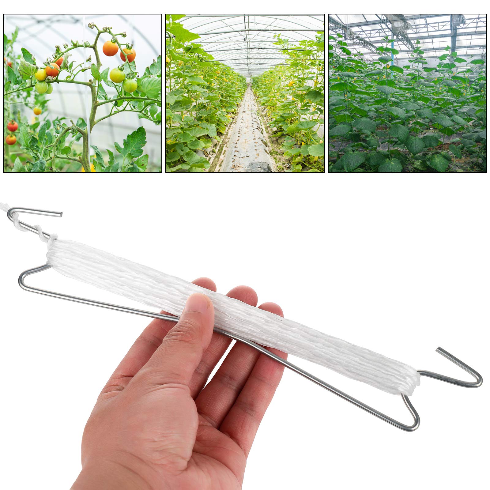 MCDSAJ 30 Tomato Support Hooks,Plant Growth Traction Rope Vine Tomato Holder Hook,Tomato Hooks Tomato and Vine Crop Trellis, 49 ft Rope