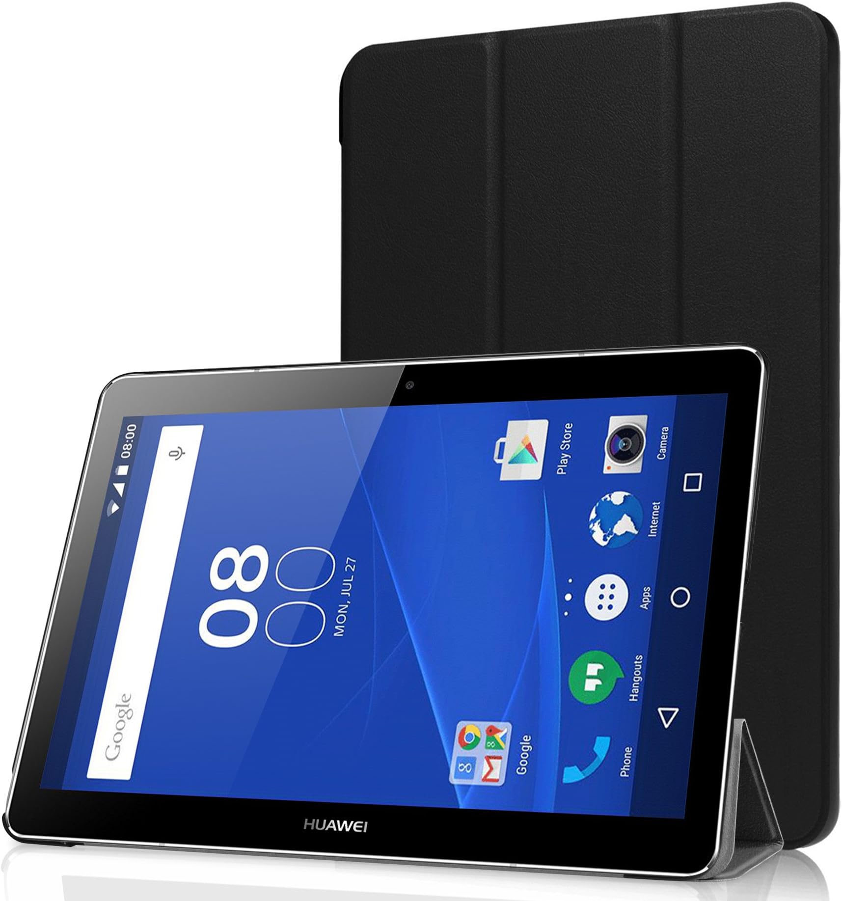 Huawei MediaPad T3 10.0 case, Pasonomi Ultra Slim Lightweight PU Leather Folio Case Stand Cover for Huawei MediaPad T3 10.0 Tablet (Black)